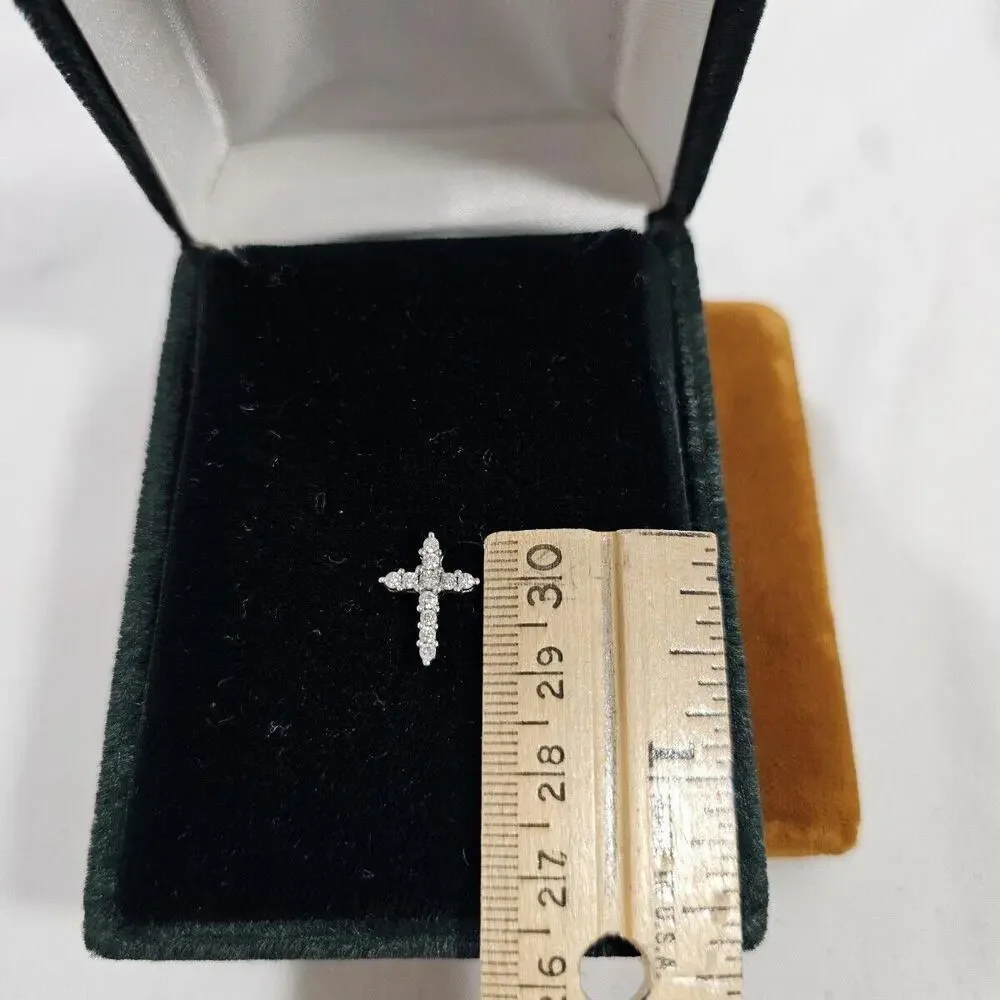 14k White Gold Diamond Cross Necklace. Vibrant Sparkling Diamonds. Communion - Picture 3 of 5